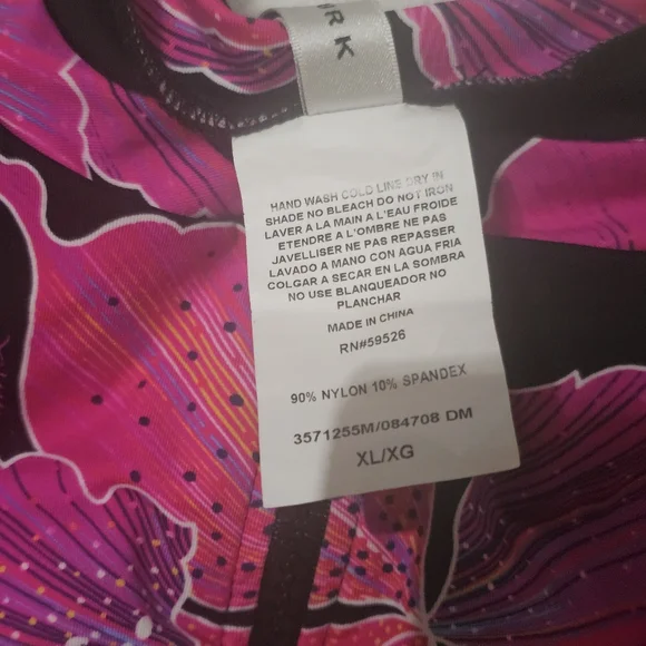 Trina Turk Fleury Pink and Black Floral Long Sleeve Swimsuit XL - Picture 4 of 6